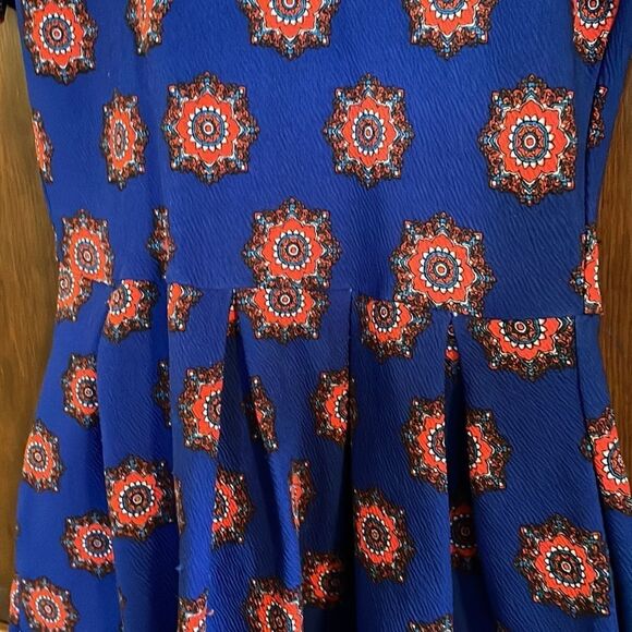 LULAROE Amelia Dress size S beautiful rich blue with colorful pattern accents - Picture 2 of 14